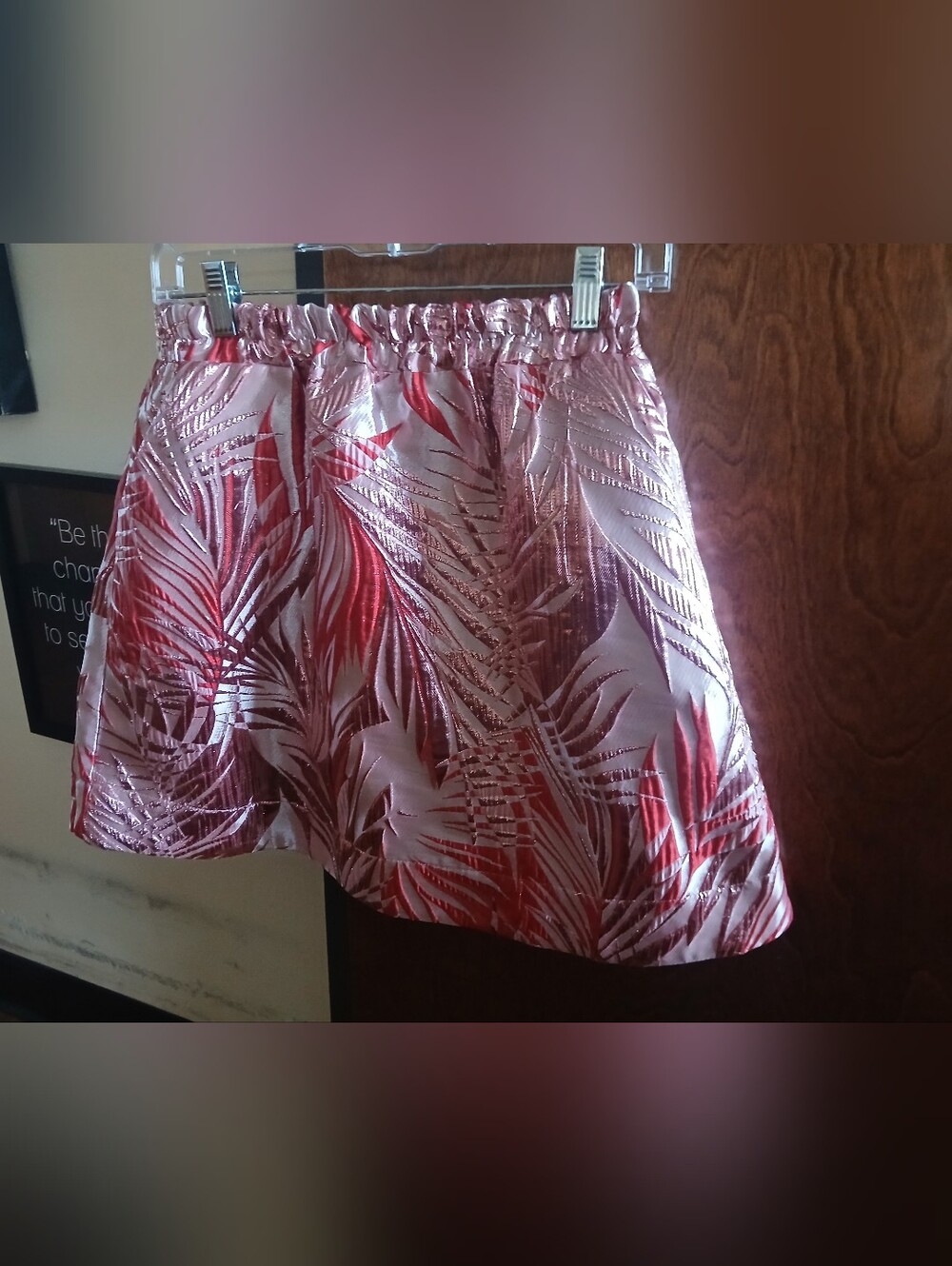 NWOT/ BURU satin metallic palm print mini skirt